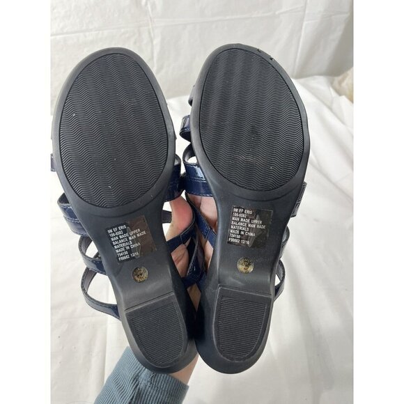 East 5th EF Eris Blue Patent Leather Slip On Open Toe Sandals Shoes size 9 - Picture 9 of 12